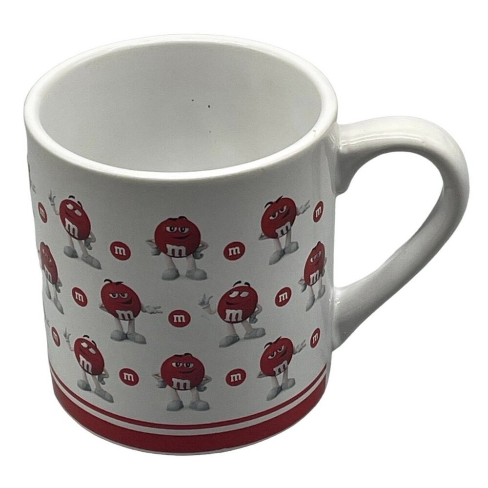 Frankford candy 2018 M&M's coffee mug white red stripes 4"x5.5" READ
